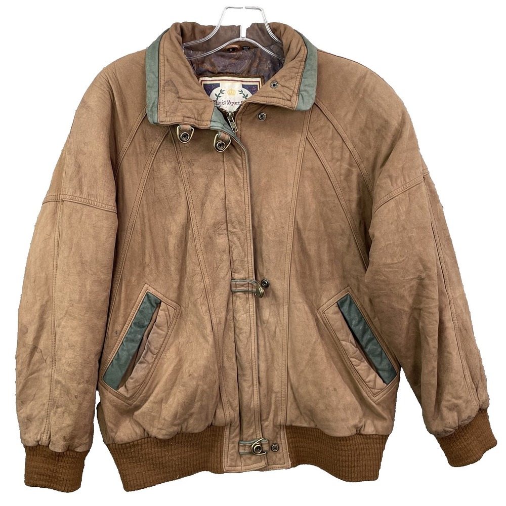 Vintage Paris Sports Club 100% Leather Bomber Jacket Men Small Insulated Aviator